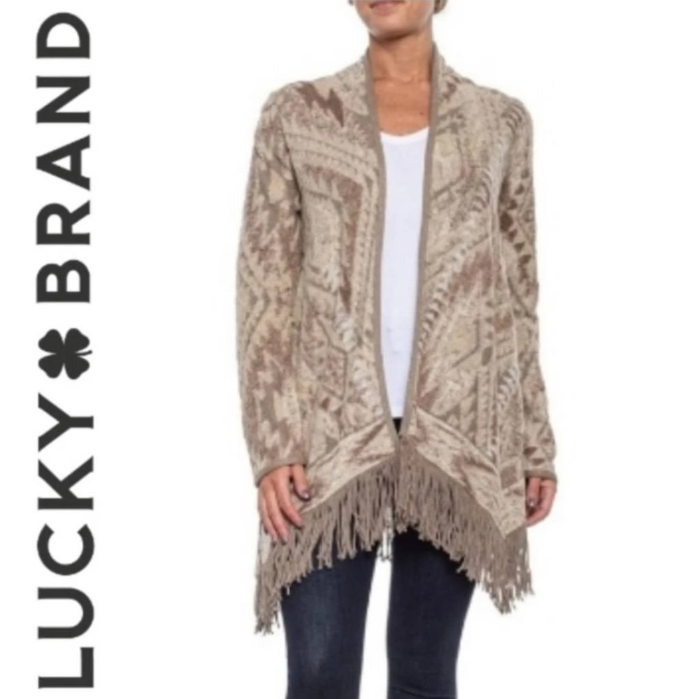 Lucky Brand Women's Beige Fringe Sweater